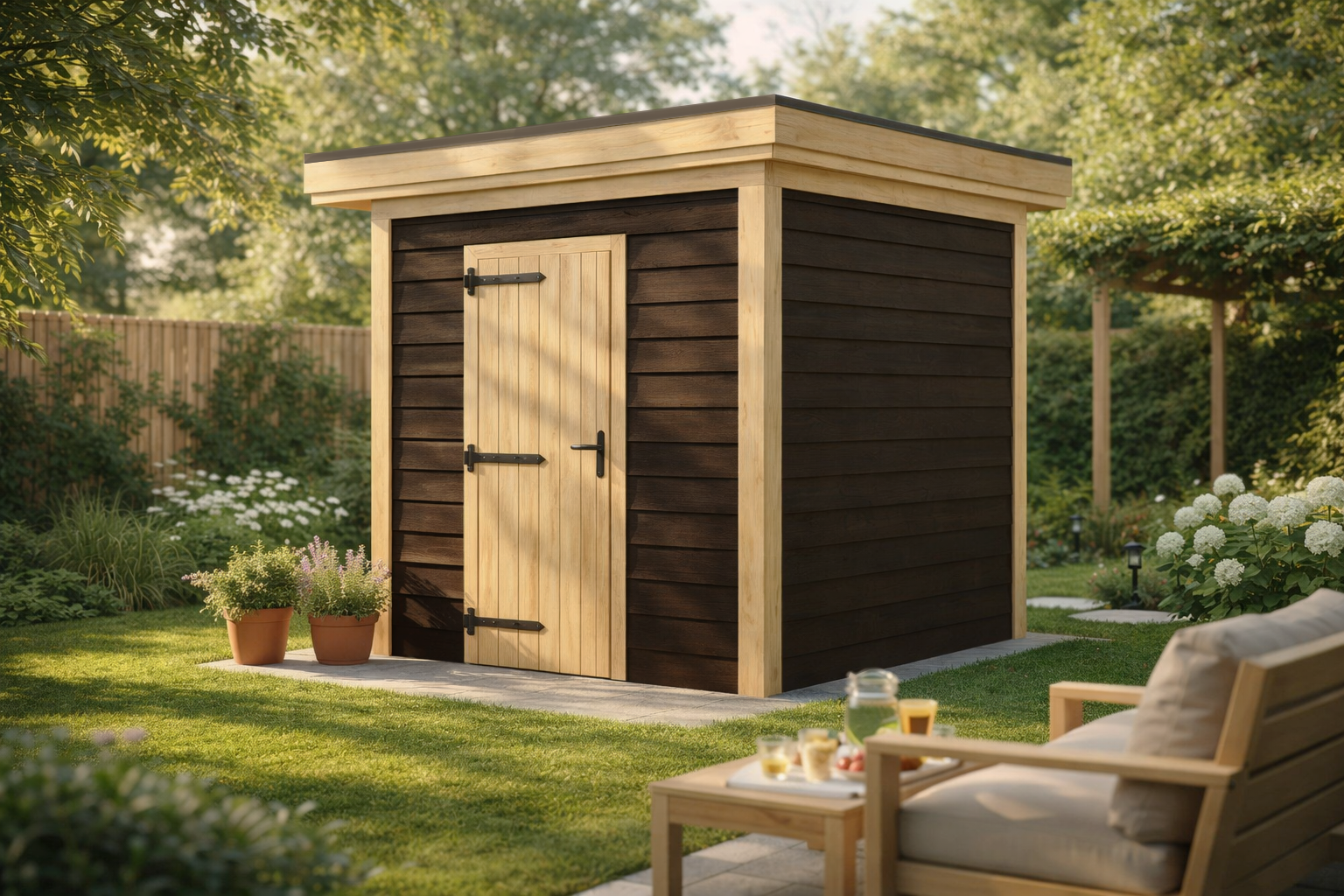 Blokhut Novo 250x250 cm Douglas met vuren wanden zwart (Incl. EPDM)