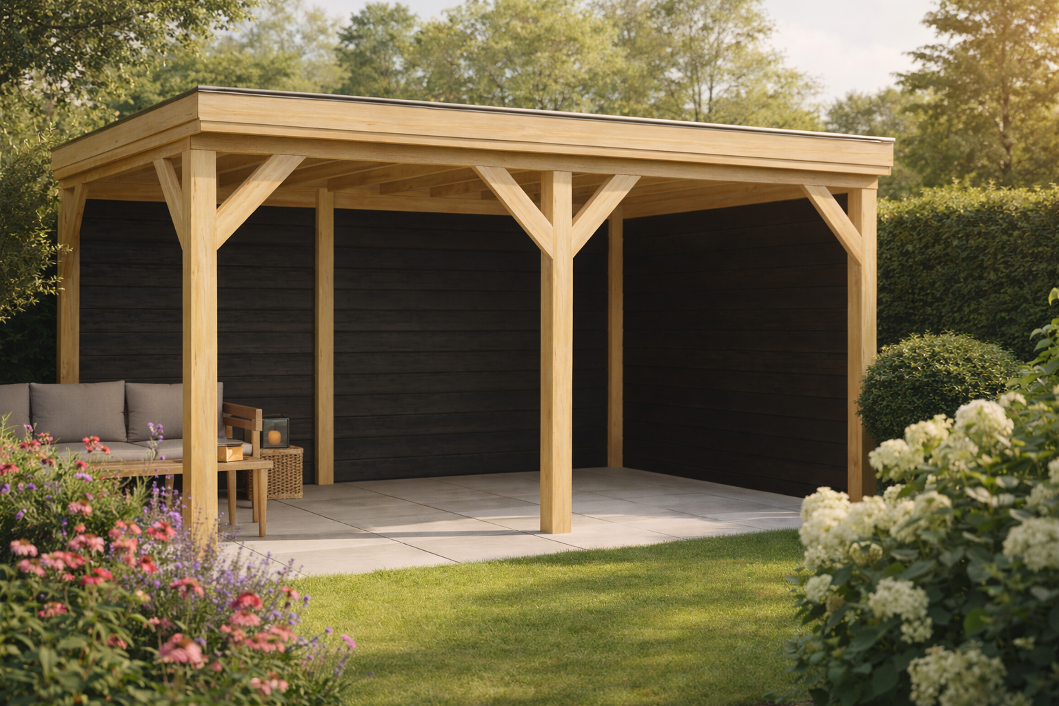 Overkapping Novo 500x340 cm Douglas met vuren rabat wanden (incl. EPDM)