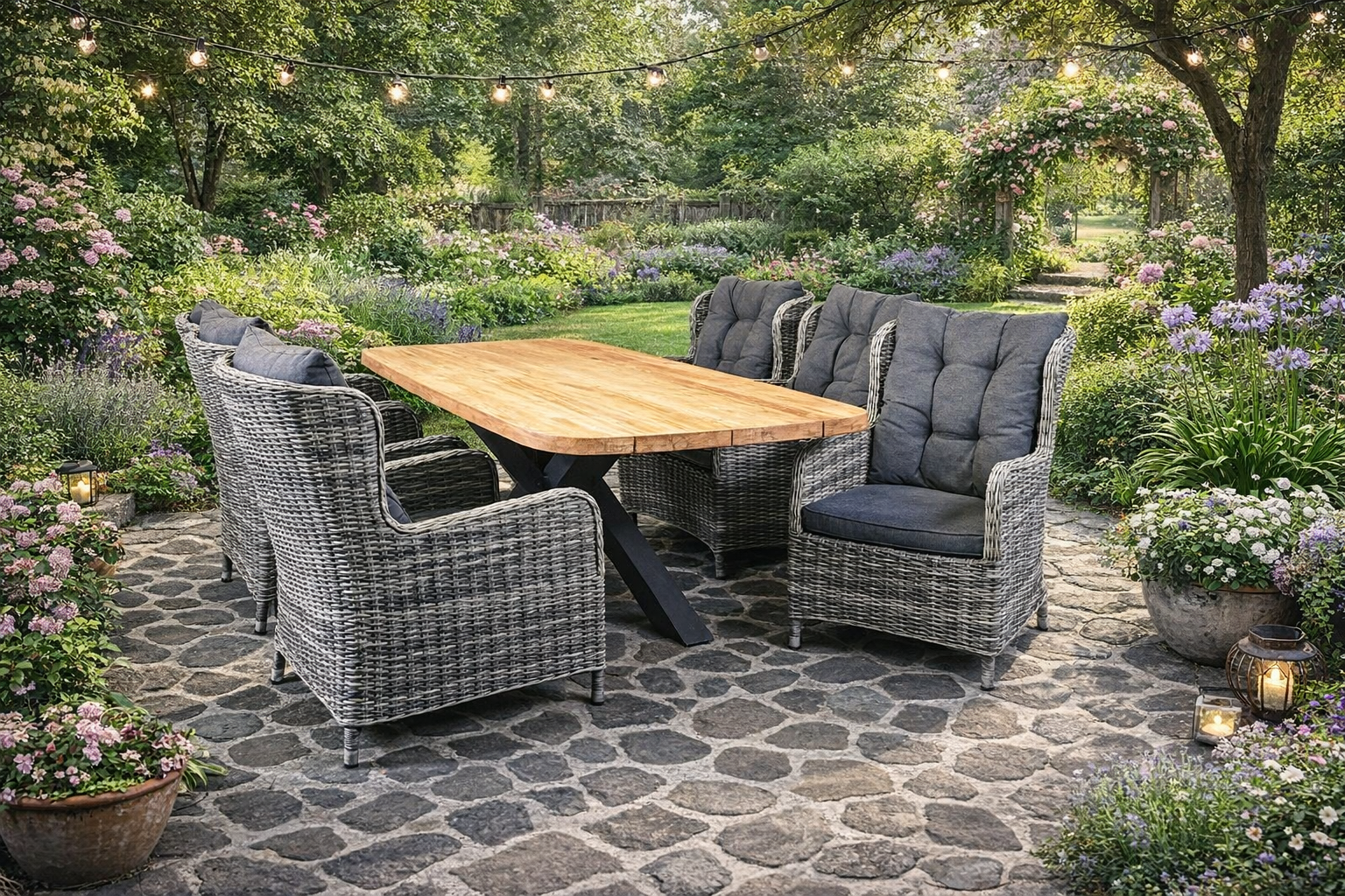SenS-Line Puerto tuinset 6 wicker stoelen met teakhouten tafel - Showmodel Hoofddorp afbeelding