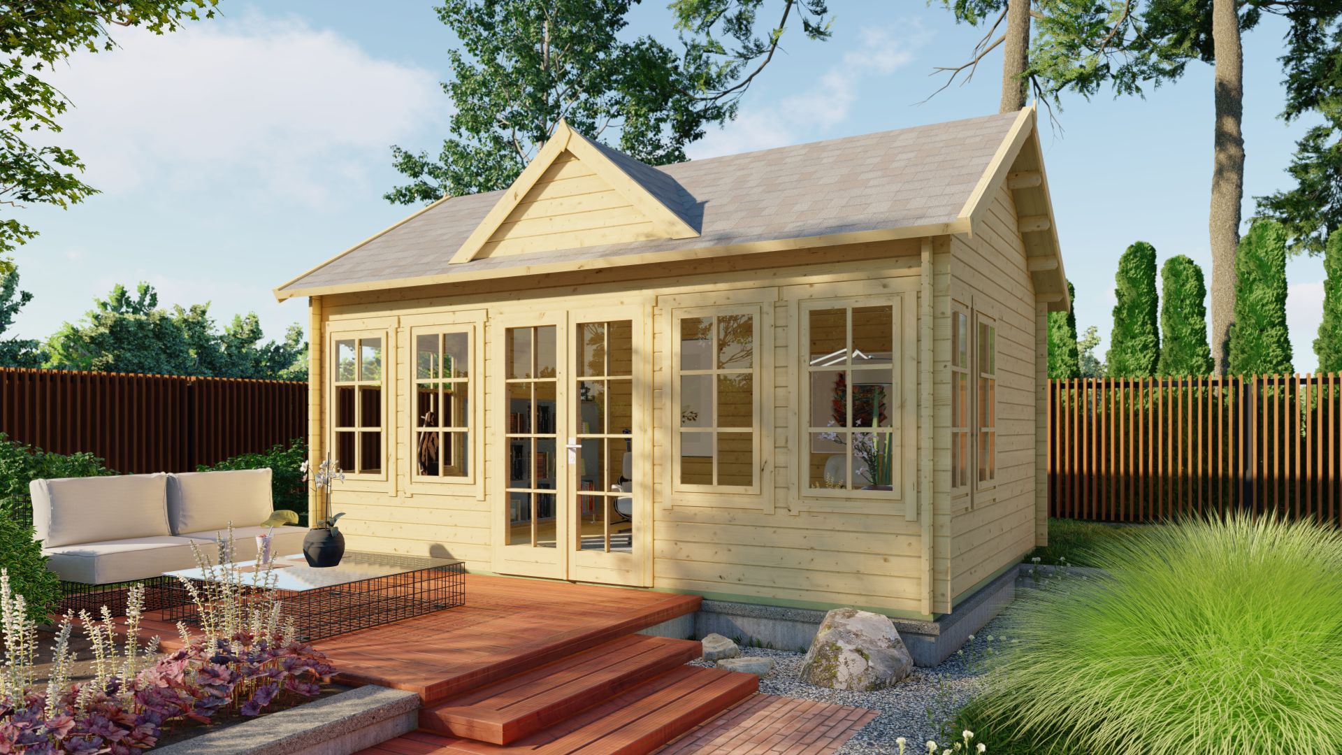 Blokhut Clockhouse 550x400 cm - Red class wood geïmpregneerd afbeelding