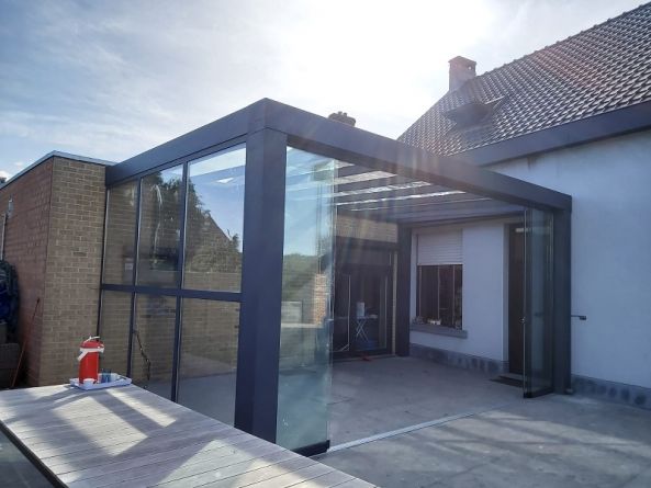 Aluminium veranda Highline Cube 700x400 cm antraciet structuur - Wachtebeke