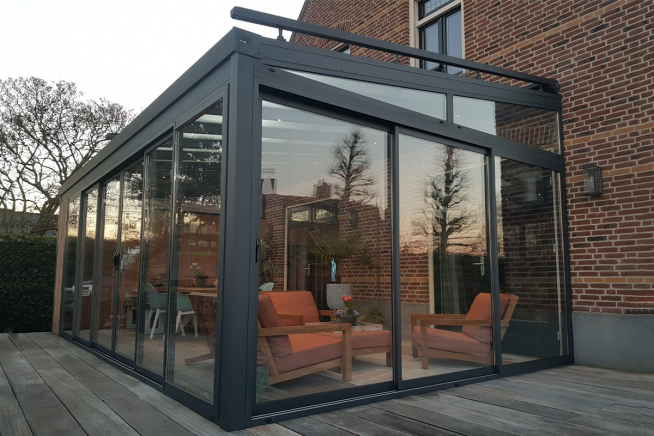 Aluminium tuinkamer 700x400 cm - antraciet op 2 staanders - Aalsmeer