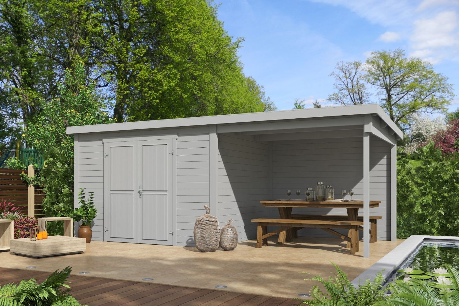 Tuinhuis Kjeld 550x250 cm - Platinum Grey gecoat | Van Kooten