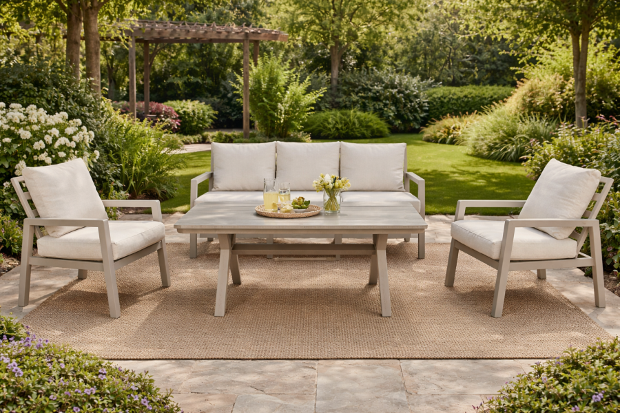 SenS-Line Colin loungeset 4-delig aluminium met beige kussens SenS-Line Colin loungeset 4-delig aluminium met beige kussens