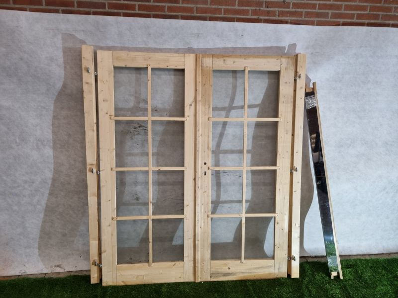 Dubbele vurenhouten deur, blank – volglas met roedeverdeling (195,5 x 166,5 cm) - SALE25067 Dubbele vurenhouten deur, blank – volglas met roedeverdeling (195,5 x 166,5 cm) - SALE25067