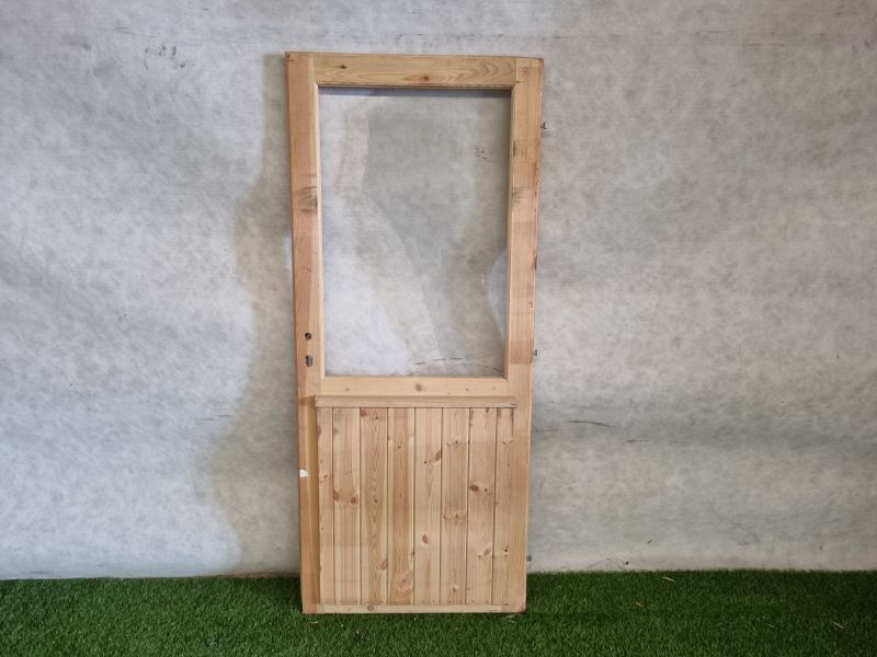 Enkele houten deur – met gebroken ruit, zonder hang- en sluitwerk (182 x 77 cm) - SALE25129