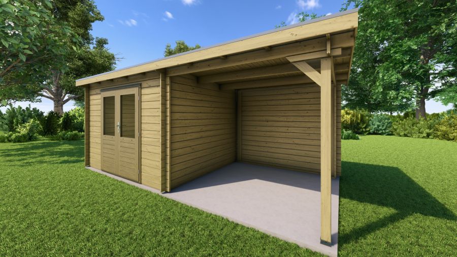 Classicline Blokhut Overijssel 300x300 + overkapping 400 cm vuren groen geïmpregneerd Classicline Blokhut Overijssel 300x300 + overkapping 400 cm vuren groen geïmpregneerd