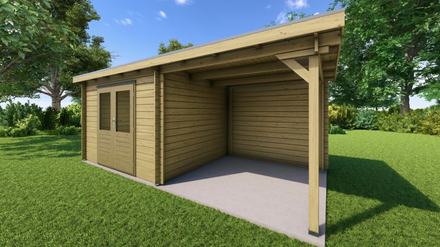 Classicline Blokhut Overijssel 300x300 + overkapping 300 cm vuren blank Classicline Blokhut Overijssel 300x300 + overkapping 300 cm vuren blank