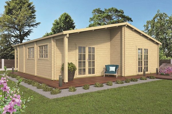 Blokhut Tullow 464x954 cm + 447x714 cm - bruin geïmpregneerd Blokhut Tullow 464x954 cm + 447x714 cm - bruin geïmpregneerd