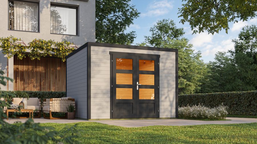 Outdoor Life Quby blokhut 300x300 cm 28 mm vuren lichtgrijs-donkergrijs exterieur gecoat Outdoor Life Quby blokhut 300x300 cm 28 mm vuren lichtgrijs-donkergrijs exterieur gecoat