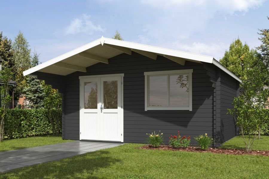 Blokhut Floor 505x410 cm + luifel 150 cm 40 mm vuren donkergrijs-wit geverfd