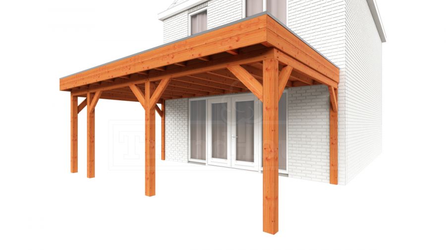 Trendhout Aanbouwveranda Ancona 595x390 cm - plat dak model links Trendhout Aanbouwveranda Ancona 595x390 cm - plat dak model links