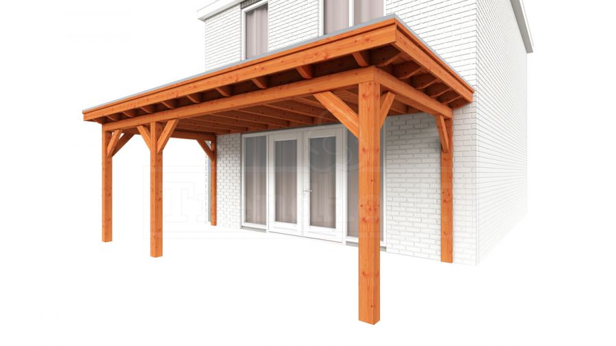 Trendhout Aanbouwveranda Lucca 605x325 cm - Plat dak model links Trendhout Aanbouwveranda Lucca 605x325 cm - Plat dak model links