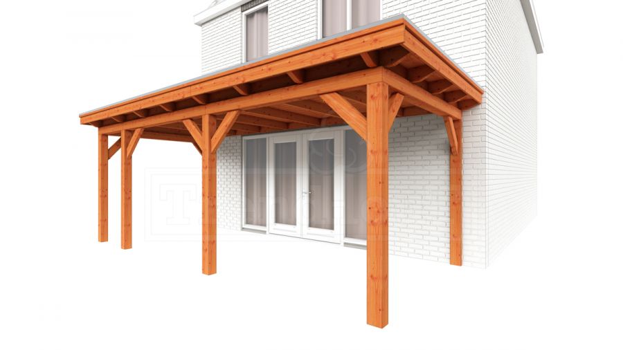 Trendhout Aanbouwveranda Lucca 645x325 cm - Plat dak model links Trendhout Aanbouwveranda Lucca 645x325 cm - Plat dak model links