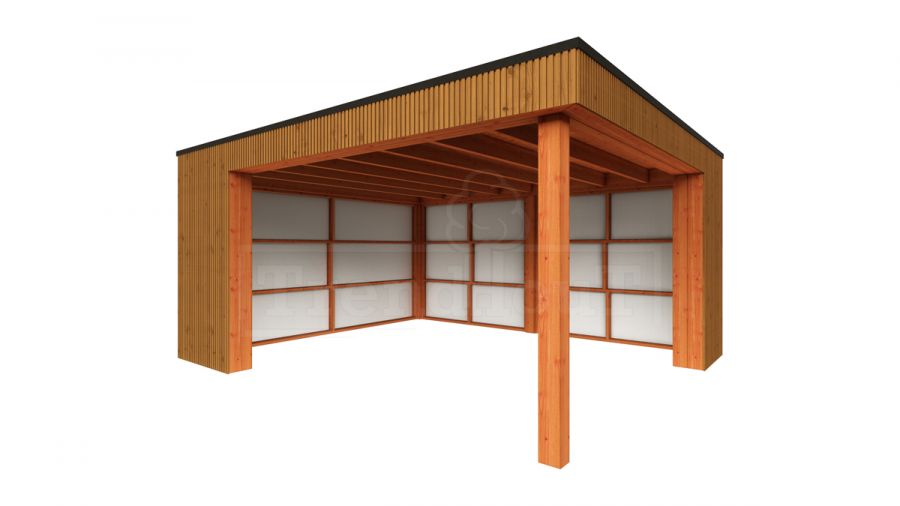 Trendhout Buitenverblijf Capri 490x490 - Plat dak model links Trendhout Buitenverblijf Capri 490x490 - Plat dak model links