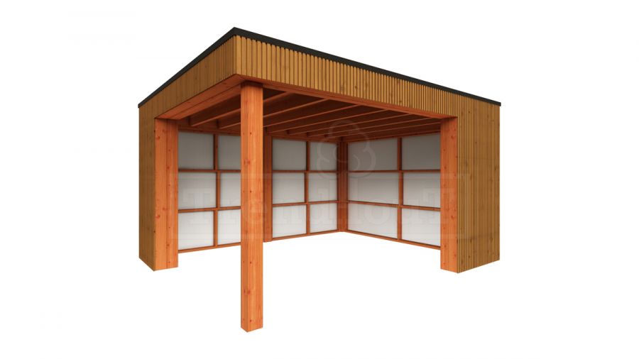 Trendhout Buitenverblijf Capri 425x425 - Plat dak model rechts