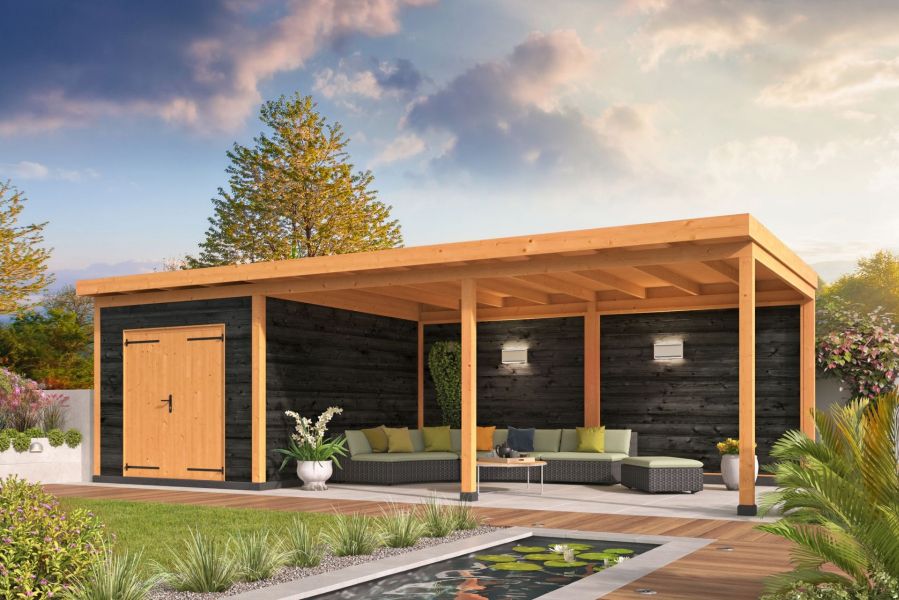 verblijf Wierden 900x400 cm incl. dubbele deur - horizontale wanden zwart geïmpregneerd - Bouwpakket verblijf Wierden 900x400 cm incl. dubbele deur - horizontale wanden zwart geïmpregneerd - Bouwpakket