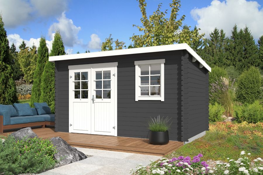 Outdoor Life Amira Blokhut 400x250 cm 28 mm vuren Carbon Grey-Wit gecoat Outdoor Life Amira Blokhut 400x250 cm 28 mm vuren Carbon Grey-Wit gecoat