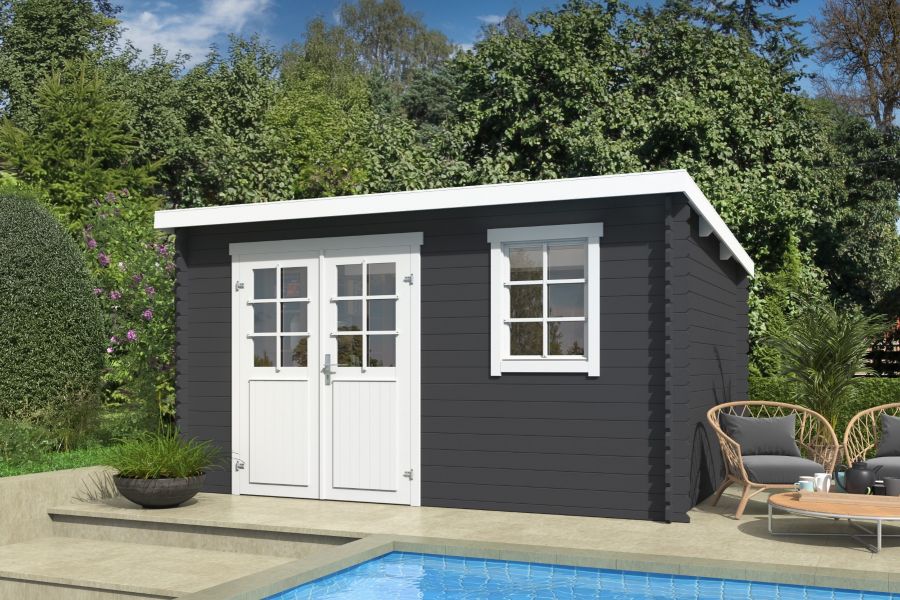 Outdoor Life Amira Blokhut 400x295 cm 28 mm vuren Carbon Grey-Wit gecoat