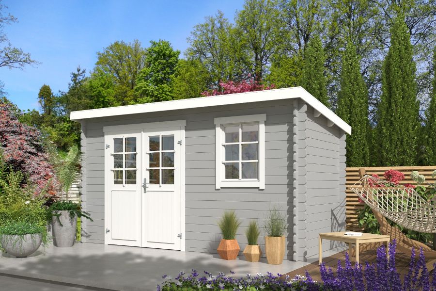 Outdoor Life Amira Blokhut 400x195 cm 28 mm vuren Platinum Grey-Wit gecoat Outdoor Life Amira Blokhut 400x195 cm 28 mm vuren Platinum Grey-Wit gecoat