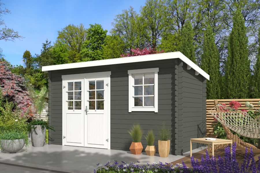 Outdoor Life Amira Blokhut 400x195 cm 28 mm vuren Green Grey-Wit gecoat Outdoor Life Amira Blokhut 400x195 cm 28 mm vuren Green Grey-Wit gecoat