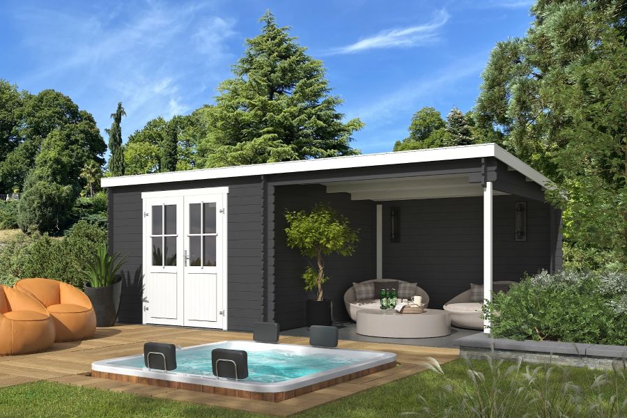 Outdoor Life Orlando Blokhut 601,2x312 cm 28 mm vuren Carbon Grey-Wit gecoat Outdoor Life Orlando Blokhut 601,2x312 cm 28 mm vuren Carbon Grey-Wit gecoat