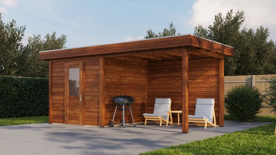 Lugarde Select Modern tuinhuis met overkapping Vught 250x250cm + 300cm - Bruine olie Lugarde Select Modern tuinhuis met overkapping Vught 250x250cm + 300cm - Bruine olie
