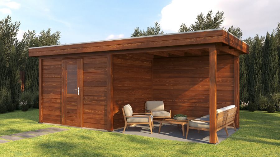 Lugarde Select Modern tuinhuis met overkapping Tilburg 300x250cm + 300cm - Bruine olie Lugarde Select Modern tuinhuis met overkapping Tilburg 300x250cm + 300cm - Bruine olie