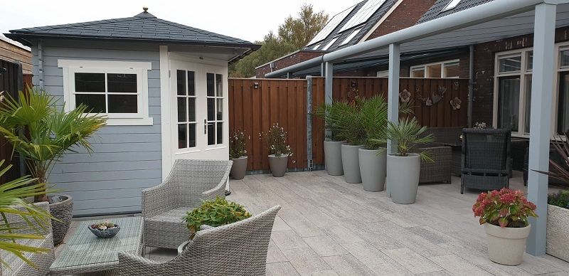 Aluminium veranda profiline 532x350 cm en gecoate blokhut 2555 - Nieuw-Beijerland Aluminium veranda profiline 532x350 cm en gecoate blokhut 2555 - Nieuw-Beijerland