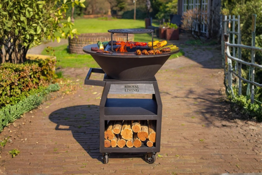 BBQ Plancha Grill Maestro Smokeless XXL Ø80cm Blackline - Met pook en houtopslag BBQ Plancha Grill Maestro Smokeless XXL Ø80cm Blackline - Met pook en houtopslag