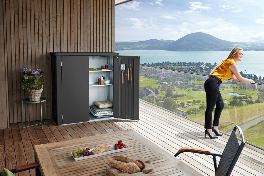 Biohort Terraskast Romeo M High donkergrijs metallic 132x57x181 cm Biohort Terraskast Romeo M High donkergrijs metallic 132x57x181 cm