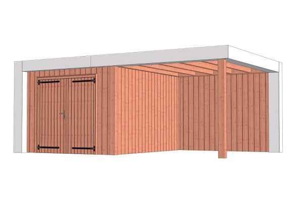 Buitenverblijf Verona 625x400 cm - Plat dak model links - Combinatie 1 Buitenverblijf Verona 625x400 cm - Plat dak model links - Combinatie 1
