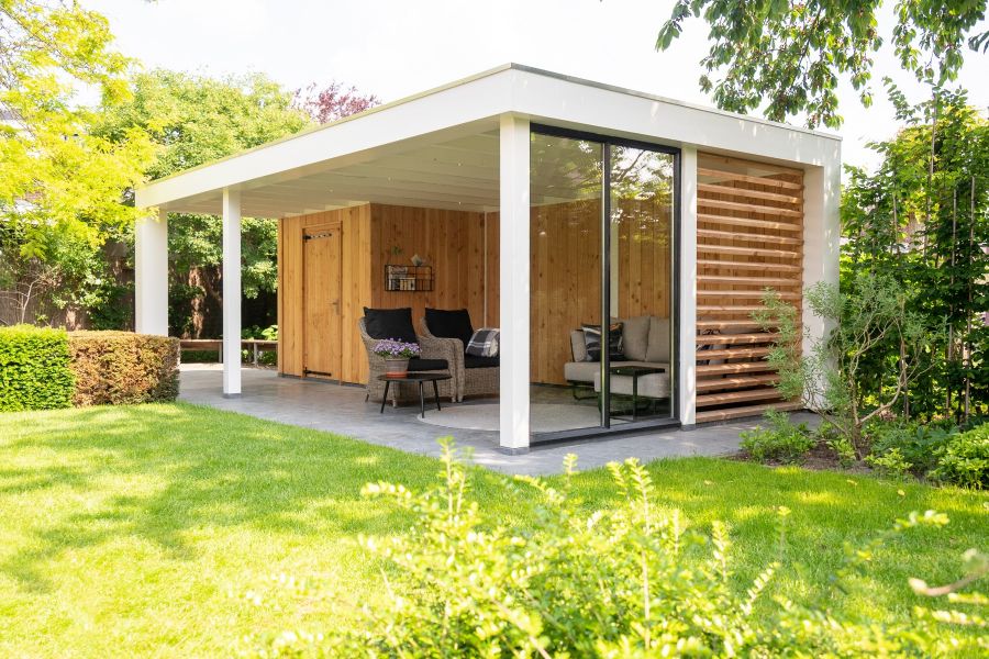 Buitenverblijf Verona 755x400 cm - Plat dak model links - Westervoort Buitenverblijf Verona 755x400 cm - Plat dak model links - Westervoort