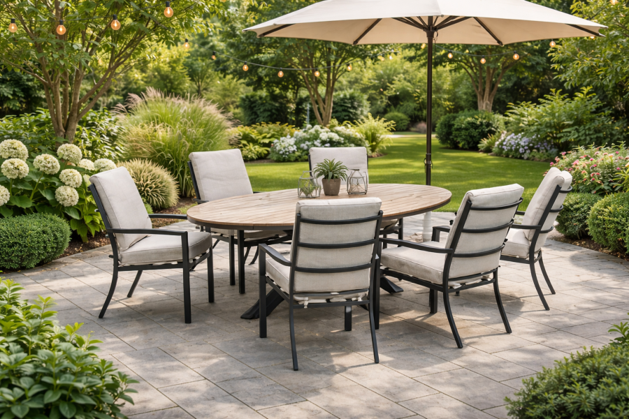 Garden Impressions Luma diningset - carbon black light teak tafel en 6 carbon black desert sand fauteuils Garden Impressions Luma diningset - carbon black light teak tafel en 6 carbon black desert sand fauteuils