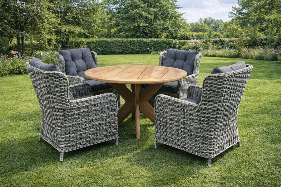 SenS-Line Tejeda tuinset  4 wicker stoelen met teakhouten tafel - Showmodel Woerden