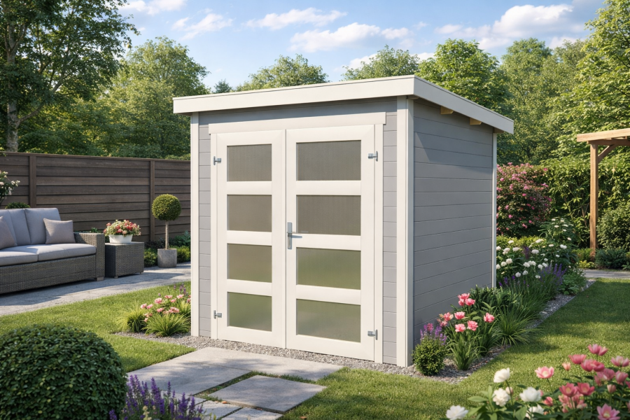 Blokhut Bart 250x250cm 28mm vuren Lightgrey-White geverfd