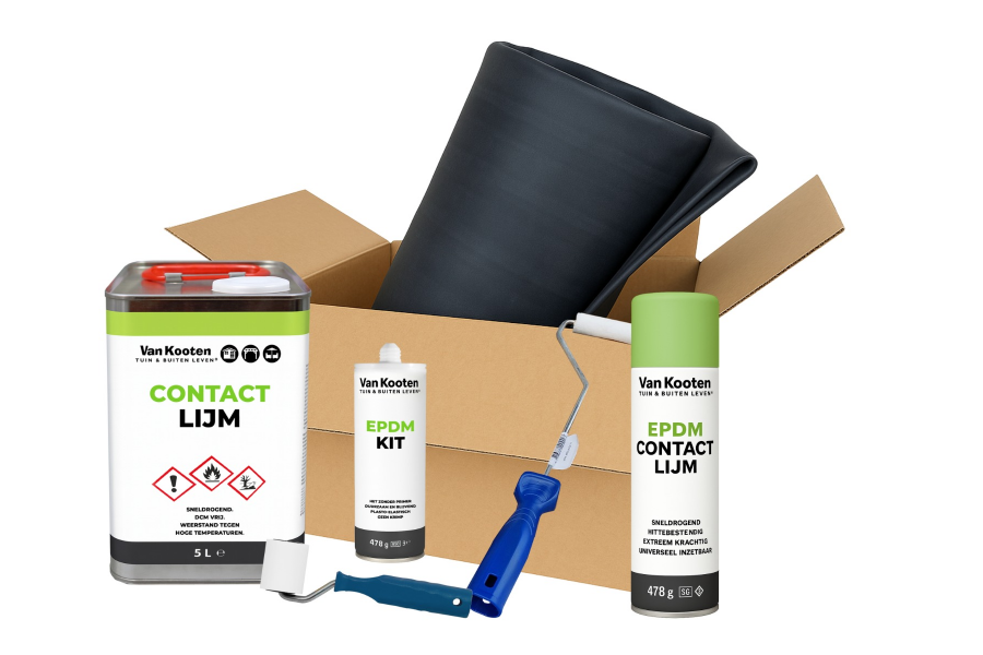 EPDM dakpakket compleet - 1,14 mm dik - 2,44 meter breed - lengte 3,50 meter