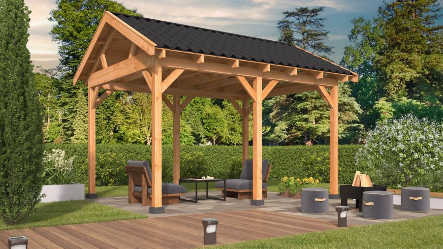 Tuindeco Hamar L Type 1 - Lariks/Douglas Overkapping 478x395 cm Tuindeco Hamar L Type 1 - Lariks/Douglas Overkapping 478x395 cm