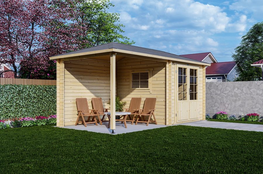 Blokhut 2525Z 250x250 cm + zijluifel 250 cm - geïmpregneerd Blokhut 2525Z 250x250 cm + zijluifel 250 cm - geïmpregneerd