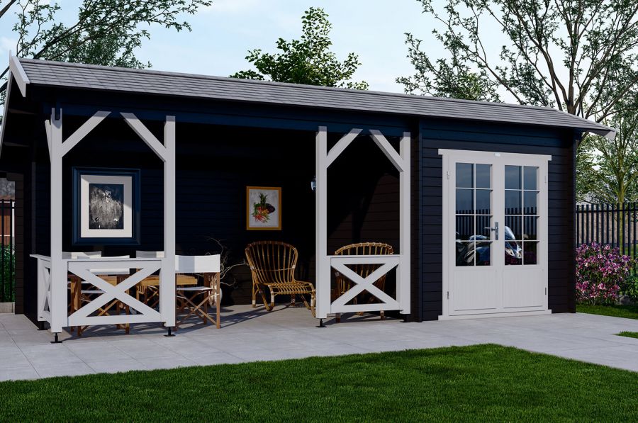 Blokhut 6732 667x320 cm - compleet gecoat Blokhut 6732 667x320 cm - compleet gecoat