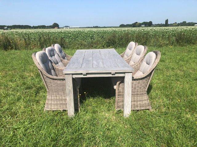 SenS-Line Parma teakset grijs - Grijze Teaktafel + 6 wicker stoelen - Showmodel Woerden SenS-Line Parma teakset grijs - Grijze Teaktafel + 6 wicker stoelen - Showmodel Woerden