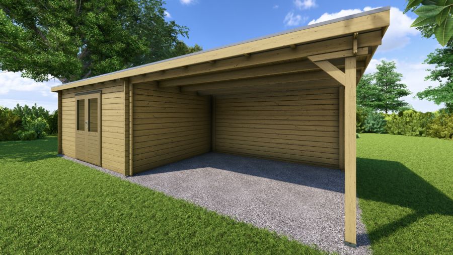 Classicline Blokhut Friesland vuren groen geïmpregneerd 400x300 cm + overkapping 400 cm