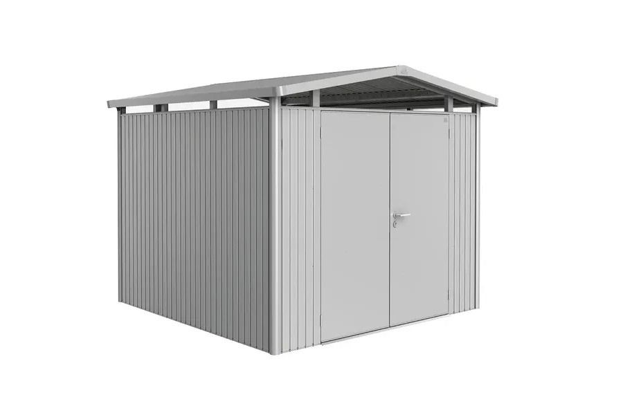 Biohort Panorama P4 metalen tuinhuis met dubbele deur 273x278 cm zilvergrijs