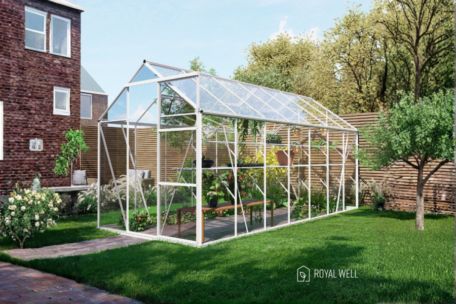 Royal Well Kate V aluminium tuinkas 192x436 cm wit Royal Well Kate V aluminium tuinkas 192x436 cm wit