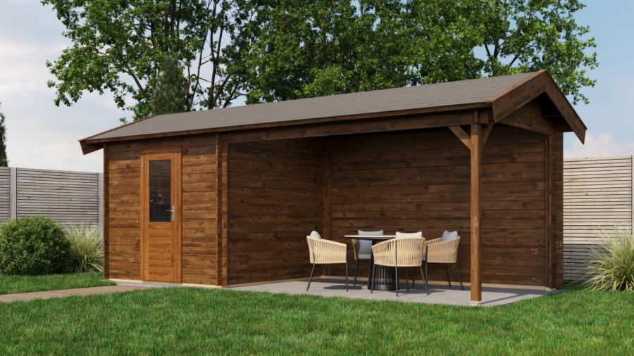 Lugarde Select Blokhut met overkapping Oldenzaal 250x250cm + 400cm - Keteldruk Bruin Lugarde Select Blokhut met overkapping Oldenzaal 250x250cm + 400cm - Keteldruk Bruin