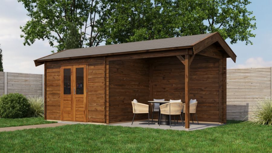 Lugarde Select Blokhut met overkapping Varsseveld 300x250cm + 300cm - Keteldruk Bruin Lugarde Select Blokhut met overkapping Varsseveld 300x250cm + 300cm - Keteldruk Bruin