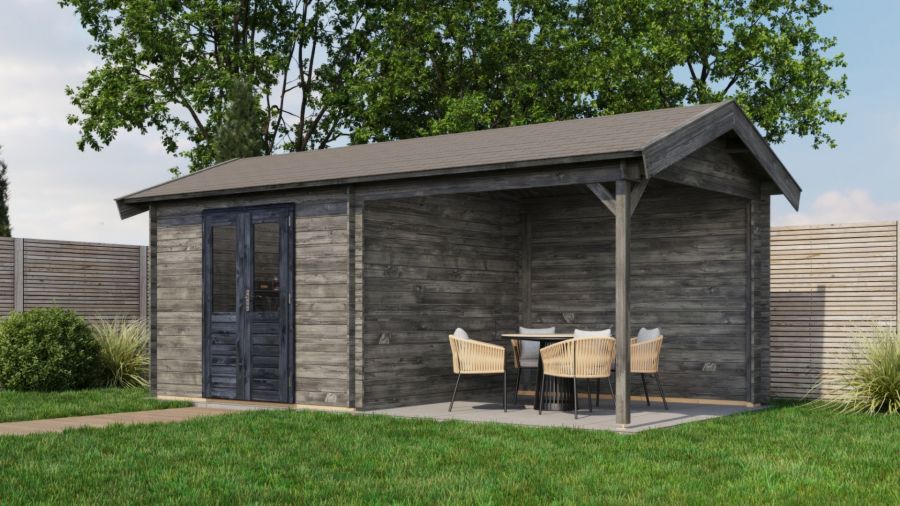 Lugarde Select Blokhut met overkapping Raalte 300x300cm + 300cm - Keteldruk Grijs Lugarde Select Blokhut met overkapping Raalte 300x300cm + 300cm - Keteldruk Grijs