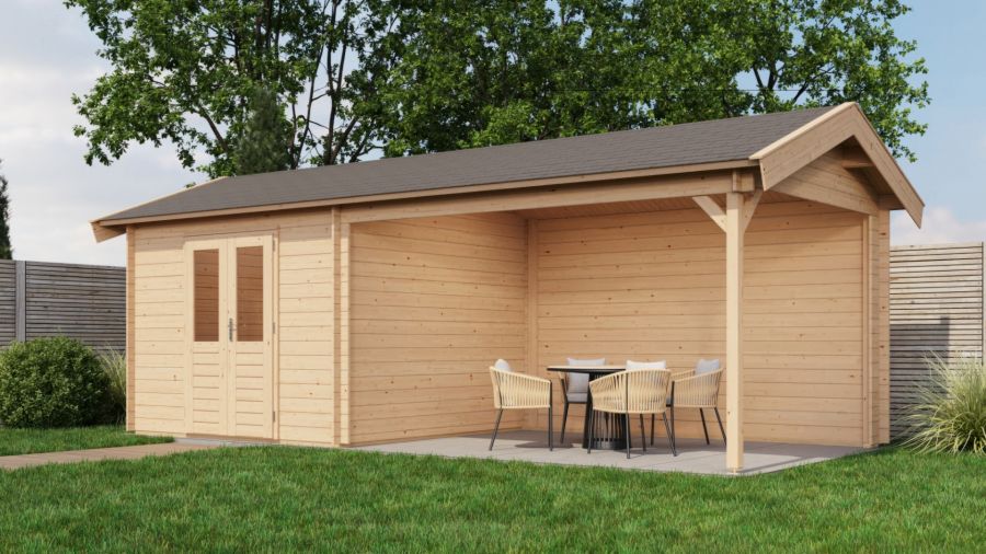Lugarde Select Blokhut met overkapping Epe 300x300cm + 400cm - Onbehandeld Lugarde Select Blokhut met overkapping Epe 300x300cm + 400cm - Onbehandeld