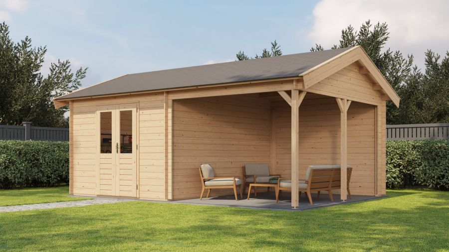 Lugarde Select Blokhut met overkapping Hattem 300x400cm + 300cm - Onbehandeld
