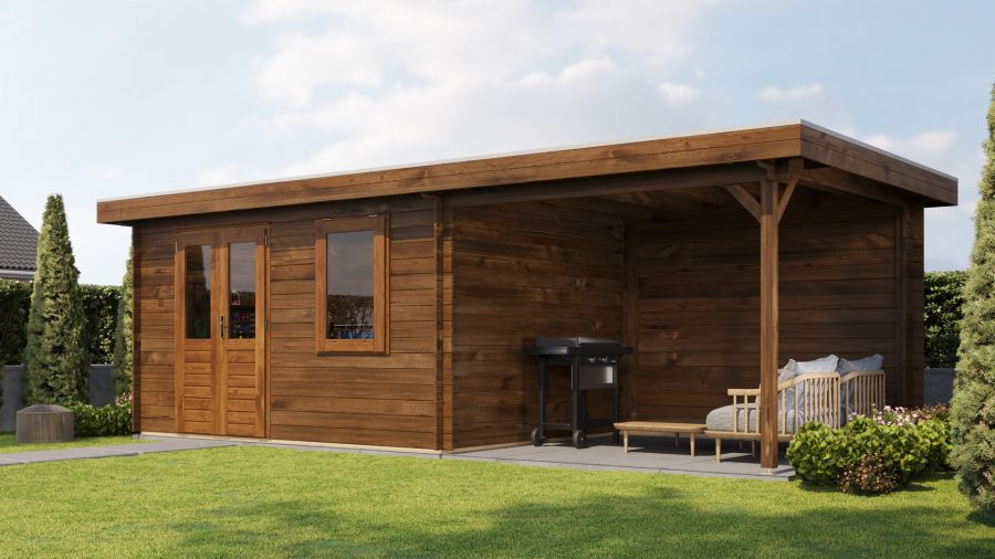 Lugarde Select Blokhut met overkapping Elst 400x300cm + 300cm - Keteldruk Bruin Lugarde Select Blokhut met overkapping Elst 400x300cm + 300cm - Keteldruk Bruin